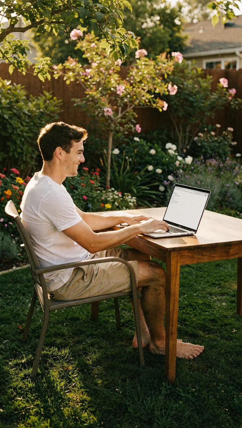 Overhead view of a neat desk setup with minimal devices and accessories promoting digital minimalism.